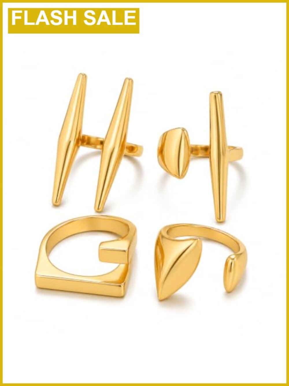 4Pc Gold Plated Open Ring Set Adjustable Geometric Stacking Rings Women